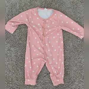 Shein Pink and White Polka Dot Baby Girl Footie Size 3-6 Months